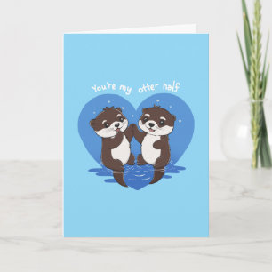 Carte de vœux pliée pour un mignon couple de loutr