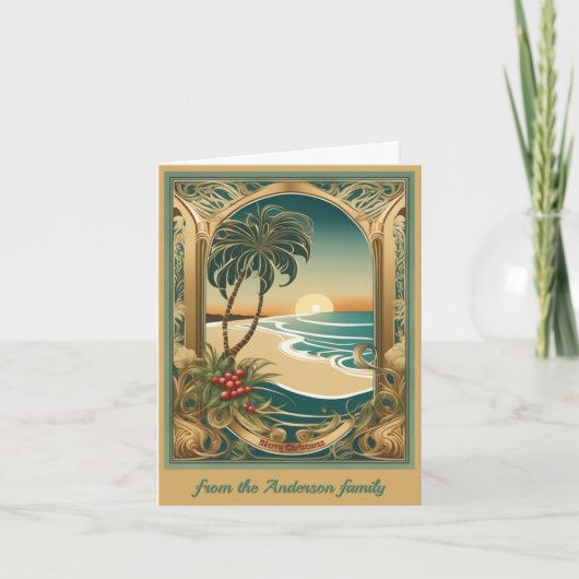 Carte de vœux pliée pour un Noël tropical doré (Devant)
