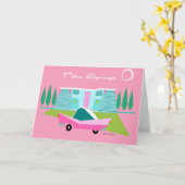 Carte de voeux pliée Retro Pink Palm Springs (Fleur jaune)