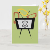 Carte de vœux pliée rétro TV vierge (Fleur jaune)