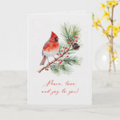 Carte de vœux pliée Rouge Cardinal oiseau de Noël (Fleur jaune)