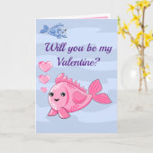 Carte de vœux pliée Saint-Valentin Poisson Mignon (Fleur jaune)