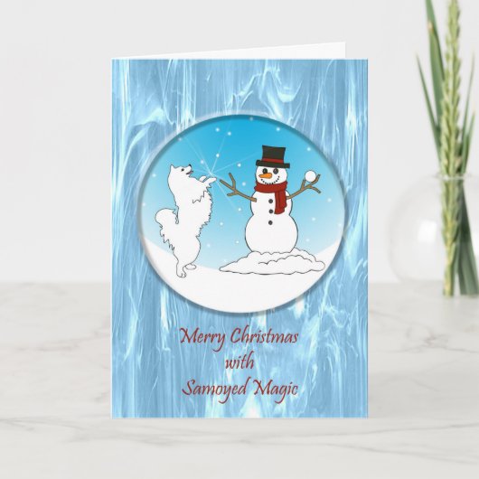 Carte de vœux pliée Samoyed Magic Noël (Devant)