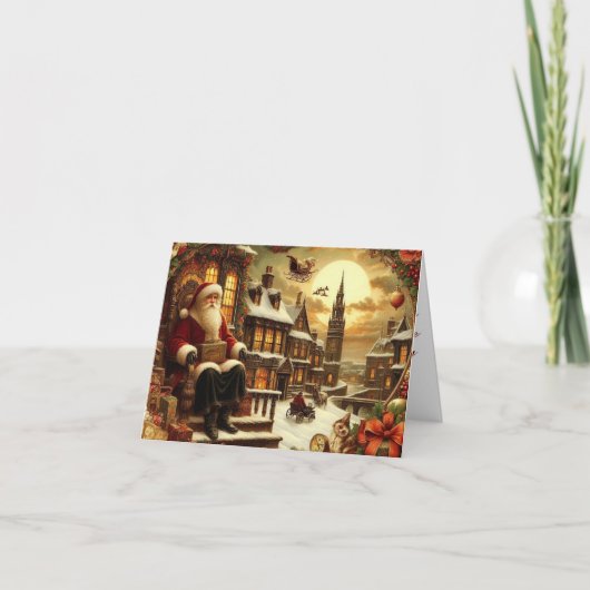 Carte de vœux pliée Santa victorien (Devant)