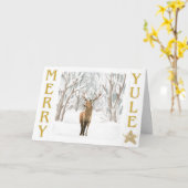 Carte de vœux pliée scène de forêt de Yule joyeuse (Fleur jaune)