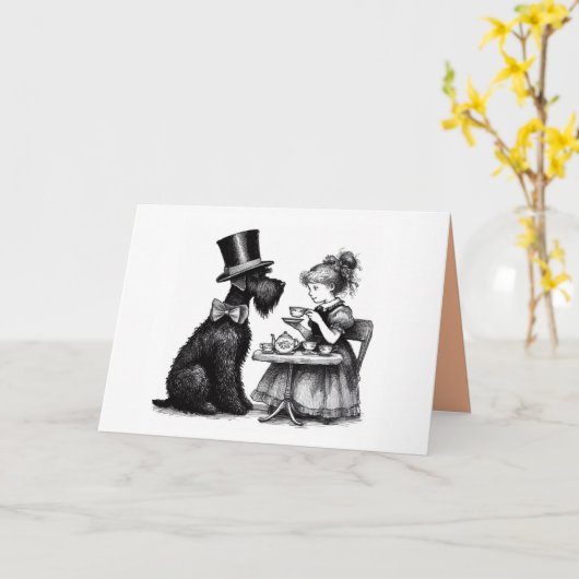 Carte de voeux pliée Schnauzer (Fleur jaune)