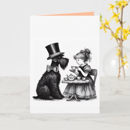 Carte de vœux pliée Schnauzer (Fleur jaune)