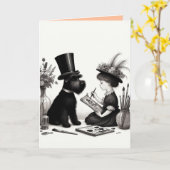 Carte de vœux pliée Schnauzer (Fleur jaune)