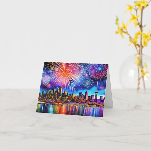 Carte de voeux pliée Seattle (Fleur jaune)