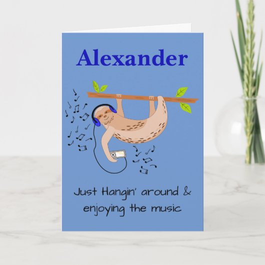 Carte de voeux pliée Sloth & Music (Devant)