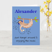 Carte de voeux pliée Sloth & Music (Fleur jaune)