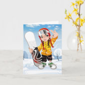 Carte de vœux pliée Snowboardeur (Fleur jaune)