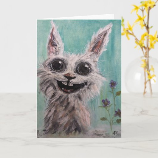 Carte de voeux pliée sur lapin (Fleur jaune)