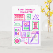 Carte de vœux pliée timbre-poste Mahjong (Fleur jaune)