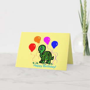 Carte de voeux pliée tortue et ballons
