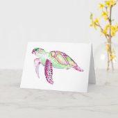 Carte de vœux pliée Tortue verte 5x7 (Fleur jaune)