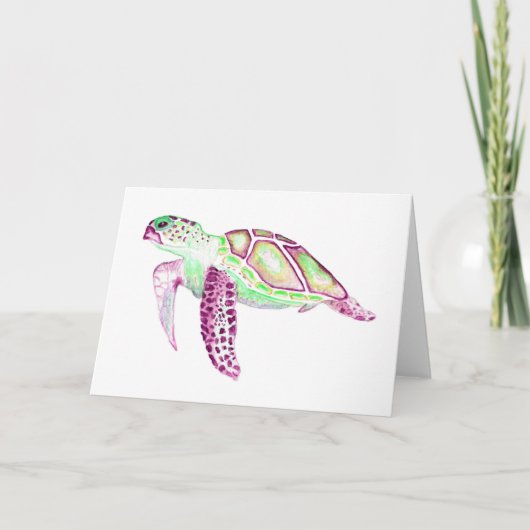 Carte de vœux pliée Tortue verte 5x7 (Devant)