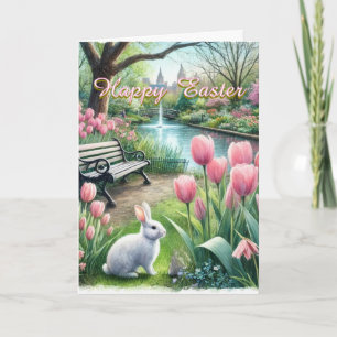 Carte de vœux pliée Tulipes roses pour Pâques joye