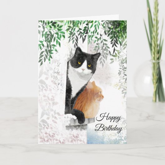 Carte de voeux pliée Tuxedo Cat et Ginger Cat (Devant)