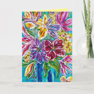 Carte de vœux pliée "Vase bleu" florale