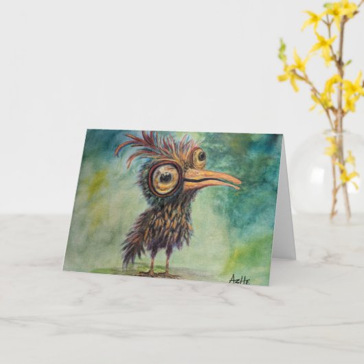Carte de voeux pliée Whimsical Imaginaire Bird Bir (Fleur jaune)
