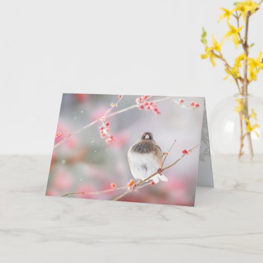 Carte de voeux pliée "Winter Berry Junco", 5" x 7" (Fleur jaune)