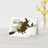 Carte de voeux PLIÉE WITCH AVEC CAT NOIR (Fleur jaune)