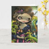 Carte de voeux "Poissons Volants : L'Hippocampe" (Fleur jaune)