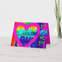 Carte de vœux Pop Art « Je t'aime » aux couleurs é
