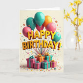 Carte de Vœux pour Anniversaire Doré (Fleur jaune)