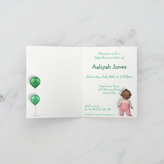 Carte de voeux pour Baby shower féminin afro-améri (Intérieur)