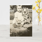 carte de voeux pour bébé mignon et son chien (Fleur jaune)