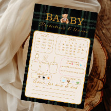 Carte de vœux pour bébé Ourson à carreaux verts