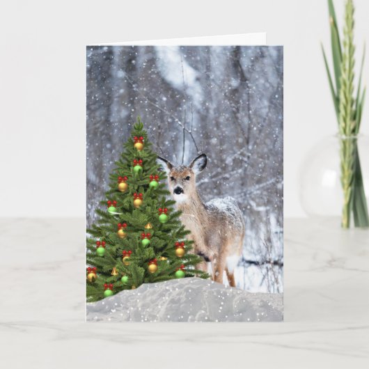 Carte de voeux pour cerfs blancs de Noël Woodland (Devant)