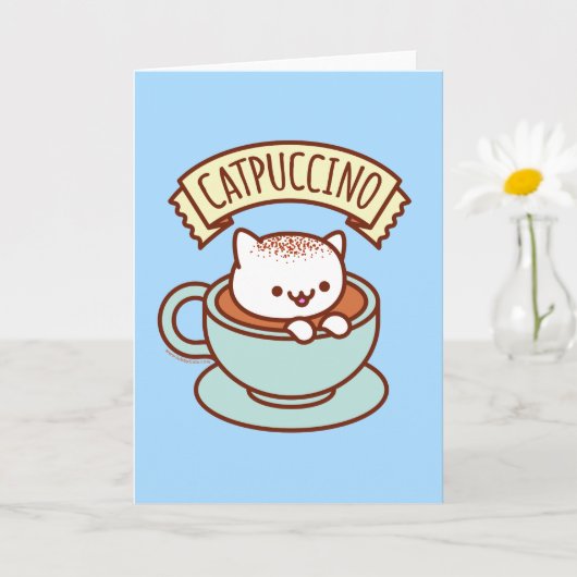 Carte de voeux pour chat amusant : CATPUCCINO (Petite plante)