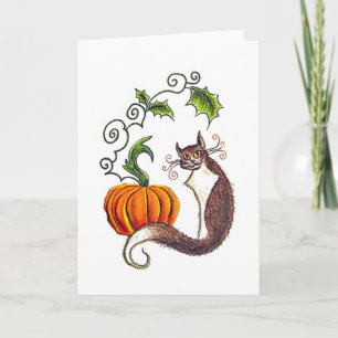 Carte de voeux pour chat et Citrouille