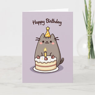 Carte de Vœux pour Chat Gris Anniversaire