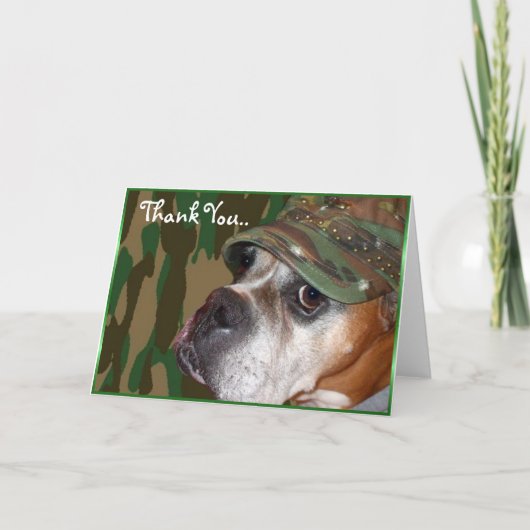 Carte de voeux pour chien boxeur militaire Merci (Devant)
