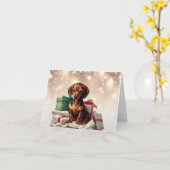 Carte de voeux pour chiot de Noël Dachshund (Fleur jaune)