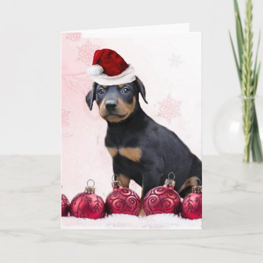 Carte de voeux pour chiot Noël Doberman (Devant)