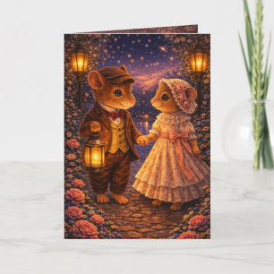 Carte de vœux pour couple de souris en amour roman
