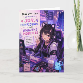 Carte de vœux pour fille gameuse anime | Streameus