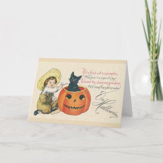 Carte de voeux pour Halloween Chat noir victorien (Devant)