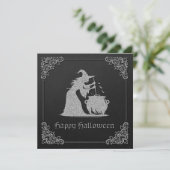 Carte de voeux pour Halloween sorcière et cauldron (Debout devant)