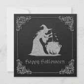 Carte de voeux pour Halloween sorcière et cauldron (Devant)