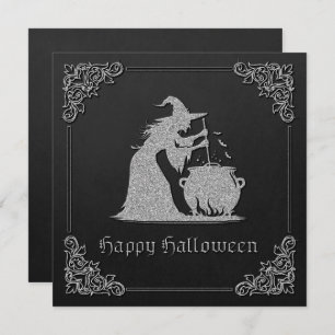 Carte de voeux pour Halloween sorcière et cauldron