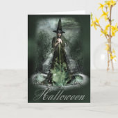 Carte de voeux pour Halloween sorcière verte (Fleur jaune)