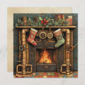 Carte de voeux pour la cheminée de Noël Steampunk (Devant / Derrière)