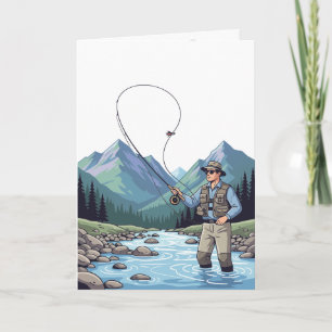 Carte de vœux pour la fête des pères pêcheur de tr