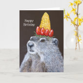 Carte de voeux pour l'anniversaire de marmotte (Fleur jaune)